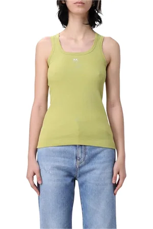 Pinko Top, Dame, Grøn, L, Bomuld, Ribbet Slim Fit Tank Top Hvid