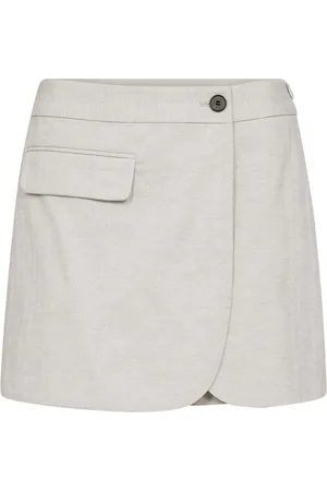 Co`Couture Nederdel, Dame, , M, Linned, Linned Wrap Skort med Knaplukning