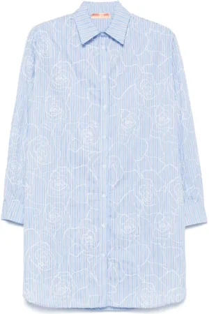ERMANNO SCERVINO Bluser & Skjorter, Dame, Blå, XS, Bomuld, Blå Logo Broderet Klassisk Krave Skjorte