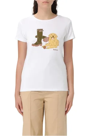 Barbour Top, Dame, Hvid, M, Bomuld, Grafisk Hundestøvler Tee