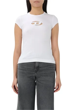 Diesel Top, Dame, Hvid, XS, Bomuld, Logo Cutout T-Shirt Hvid Kvinde