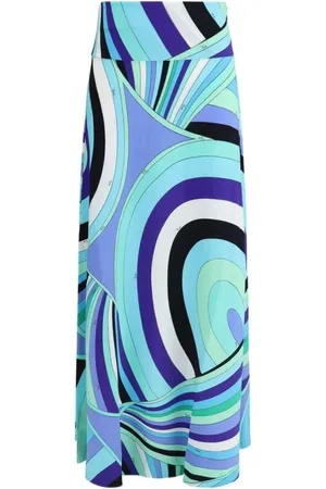 Emilio Pucci Nederdel, Dame, Flerfarvet, XS, Iride Print Lang Nederdel med Talje