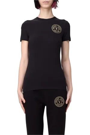VERSACE Top, Dame, Sort, XS, Uld, Luksus Sort Grafisk Print T-Shirt