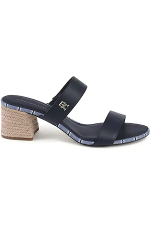 Tommy Hilfiger Sko, Dame, Blå, 42 EU, Læder, Blå Lædersandal med Detaljeret Design
