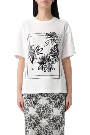Twin-Set Top, Dame, Hvid, XS, Bomuld, Broderet Blomstret T-shirt Hvid