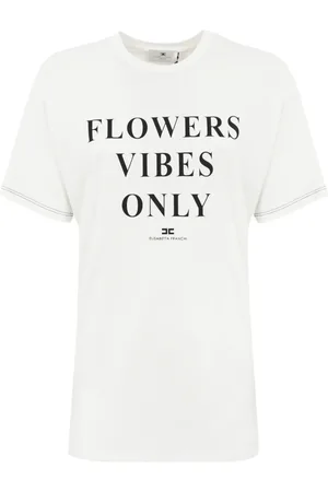 Elisabetta Franchi Top, Dame, Hvid, L, Bomuld, Bomuldsjersey T-shirt med bogstavprint