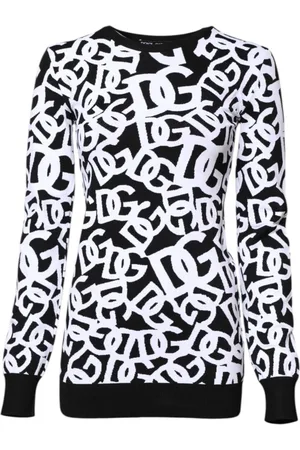 Dolce & Gabbana Strik, Dame, Sort, XS, Polyester, Ikonisk Logo Print Pullover Sweater