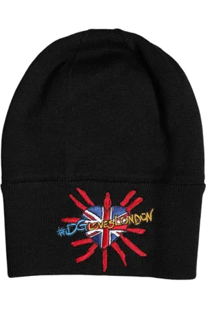 Dolce & Gabbana Tilbehør, unisex, Sort, ONE SIZE, Uld, Sort Strikket Beanie Hat Dgloveslondon