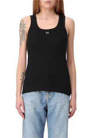Pinko Top, Dame, Sort, XS, Bomuld, Ribbet Slim Fit Tank Top Hvid