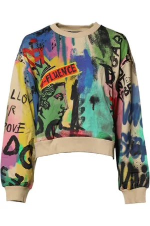 Dolce & Gabbana Strik, Dame, Flerfarvet, XS, Bomuld, Logo Print Bomuld Pullover Sweater