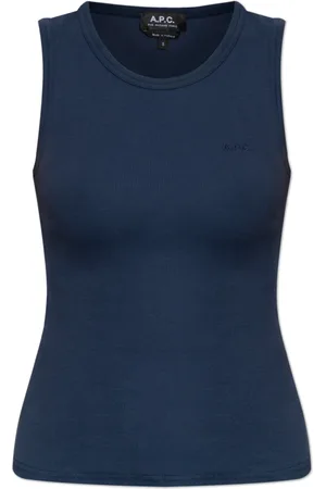 A.P.C. Top, Dame, Blå, L, Bomuld, Ribbet top med broderet logo