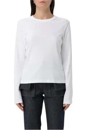 Helmut Lang Top, Dame, Hvid, M, Bomuld, Hvid Crew Neck Tee, Elegant Stil