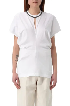 Brunello Cucinelli Top, Dame, Hvid, M, Bomuld, Sort Keyhole Neck Top