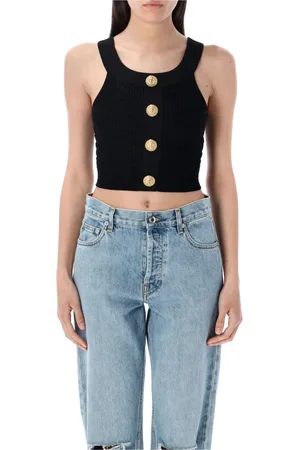 Balmain Top, Dame, Sort, XS, Polyester, Knappe Bådhals Top