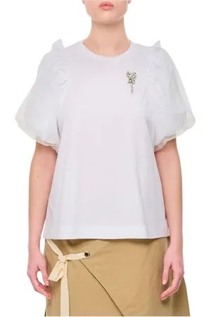 Simone Rocha Top, Dame, Hvid, S, Bomuld, Hvid Puffærme T-shirt