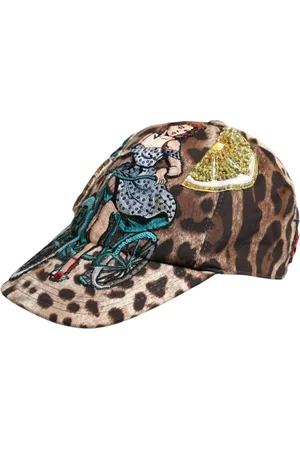 Dolce & Gabbana Tilbehør, Dame, Brun, 57 CM, Bomuld, Leopard Sequin Baseball Cap med Silkeforing