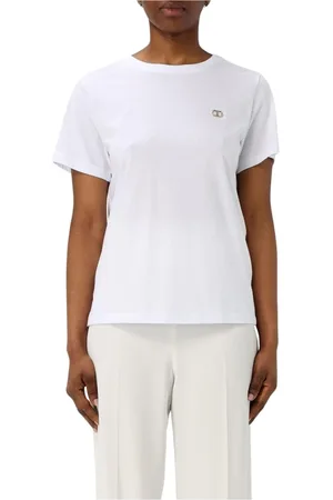 Twin-Set Top, Dame, Hvid, XS, Bomuld, Sort Crew Neck Tee til kvinder