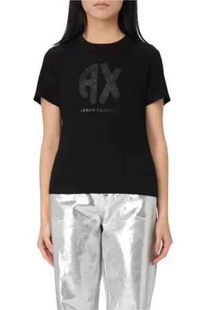 Armani Exchange Top, Dame, Sort, XS, Bomuld, Glitter Logo T-Shirt