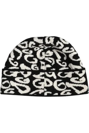 Dolce & Gabbana Tilbehør, Herre, Sort, ONE SIZE, Uld, Luksuriøs Uld Beanie Hat med Logo