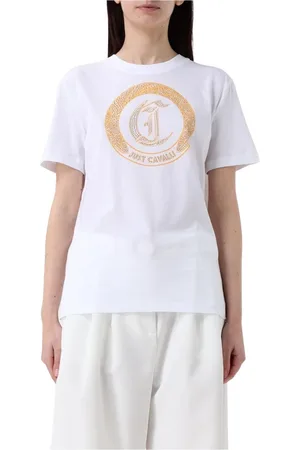 Roberto Cavalli Top, Dame, Hvid, XS, Bomuld, Krystal Logo T-shirt