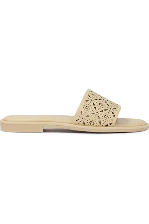 Kazar Sko, Dame, , 37 EU, Læder, Creme flip-flops med en bred rem i et fint mønster