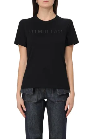 Helmut Lang Top, Dame, Sort, L, Bomuld, Hvid Logo T-shirt