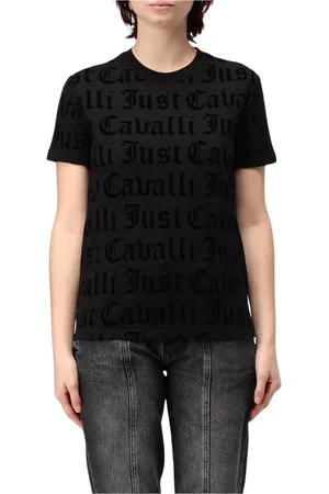 Roberto Cavalli Top, Dame, Sort, XS, Bomuld, Sort Logo T-Shirt