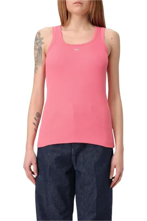 Pinko Top, Dame, Lyserød, XS, Bomuld, Ribbet Tank Top Hvid Kvinde