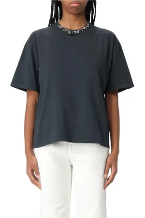 Golden Goose Top, Dame, Sort, M, Bomuld, Elegant Sort T-shirt med Pyntet Halsudskæring