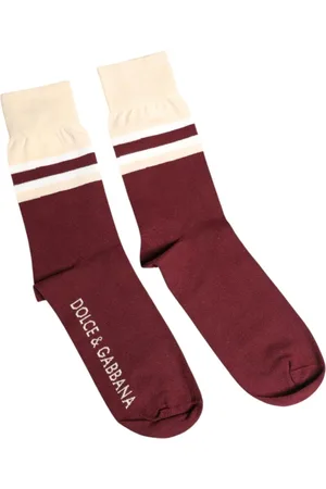 Dolce & Gabbana Undertøj, Herre, Rød, L, Bomuld, Logo Print Mid Calf Socks Burgundy