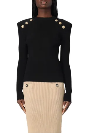 Balmain Strik, Dame, Sort, XS, Pink Ribbed Strik Trøje