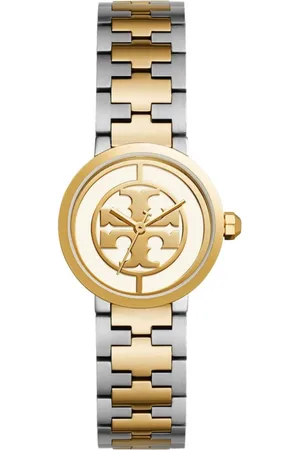 Tory Burch Tilbehør, Dame, Grå, ONE SIZE, Uld, Guld/Hvid Kvartsur Rustfrit Stål