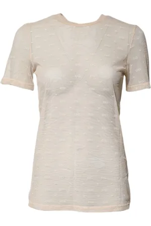 Dolce & Gabbana Top, Dame, , S, Nylon, Gennemsigtig elfenben kortærmet top