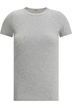 Brunello Cucinelli Top, Dame, Grå, M, Bomuld, Monokrom T-shirt med ribhals