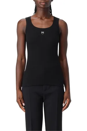 Pinko Top, Dame, Sort, M, Bomuld, Ribbet Ærmeløs Top Elegant Grå