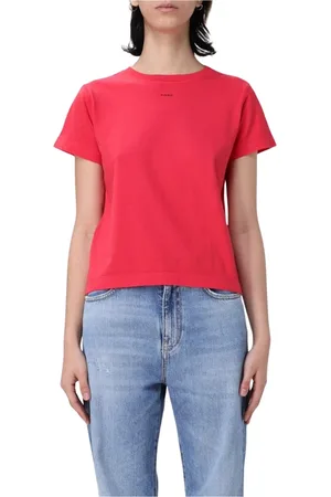 Pinko Top, Dame, Rød, M, Bomuld, Hvid Crew Neck T-Shirt