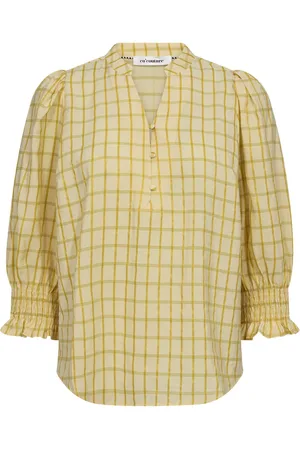 Co`Couture Bluser & Skjorter, Dame, Gul, L, Gulternet Bluse med Pufærmer