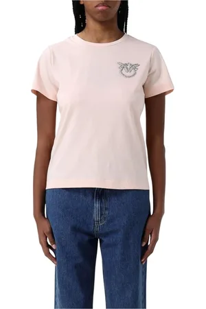 Pinko Top, Dame, Lyserød, XS, Bomuld, Hvid Embellished T-shirt