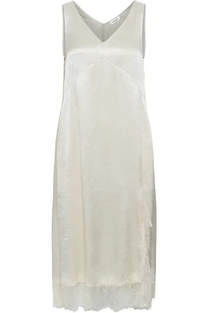 Soaked in Luxury Nederdel, Dame, Hvid, S, Elegant Midi Kjole med Blondekant