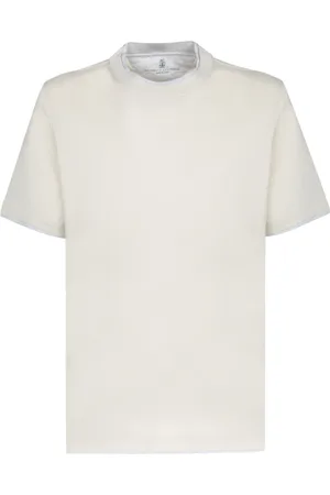 Brunello Cucinelli Top, Herre, , L, Bomuld, Hvid T-shirt med kontrastdetalje