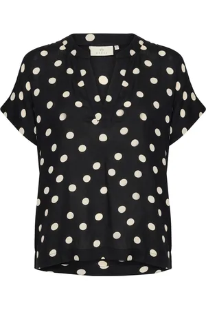 Kaffe Bluser & Skjorter, Dame, Sort, L, Polkaprikket Bluse Top & T-Shirt