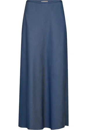 Mos Mosh Nederdel, Dame, Blå, M, Denim, Denim lang nederdel i midtblå