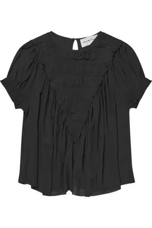 Munthe Bluser & Skjorter, Dame, Sort, 2XS, Uld, Sort V-hals Ruffle Top