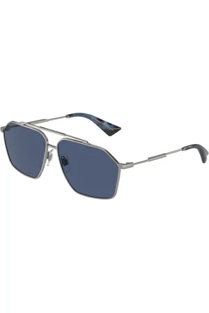 Dolce & Gabbana Tilbehør, Herre, Grå, 61 MM, Uld, Stilfulde Grå Solbriller med Mørkeblå Linser