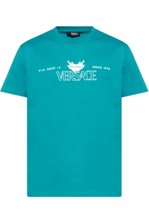 VERSACE Top, Herre, Blå, XL, Bomuld, T-shirt med trykt logo