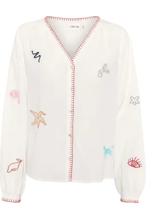 Cream Bluser & Skjorter, Dame, Flerfarvet, 3XL, Broderet V-hals Skjorte Marshmallow