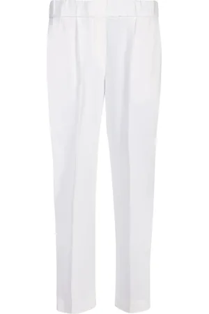 Brunello Cucinelli Bukser, Dame, Hvid, L, Uld, Hvide Silkeblandede Slim-Fit Bukser