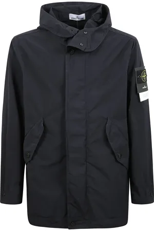 Stone Island Jakke, Herre, Blå, XL, Polyester, Kort Parka Jakke med Hætte