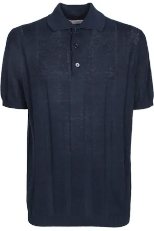 Brunello Cucinelli Top, Herre, Blå, M, Bomuld, Blå Polo Skjorte Kort Ærme