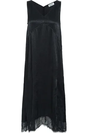 Soaked in Luxury Kjole, Dame, Sort, XS, Elegant Sort Midi Kjole med Blonde